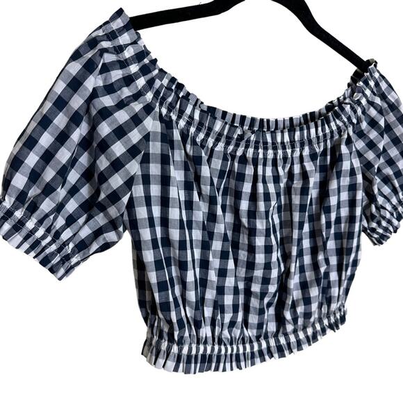 L'Academie Crop Top Small Cotton Checkered Gingham Off Shoulder Short Sleeve - Picture 6 of 7